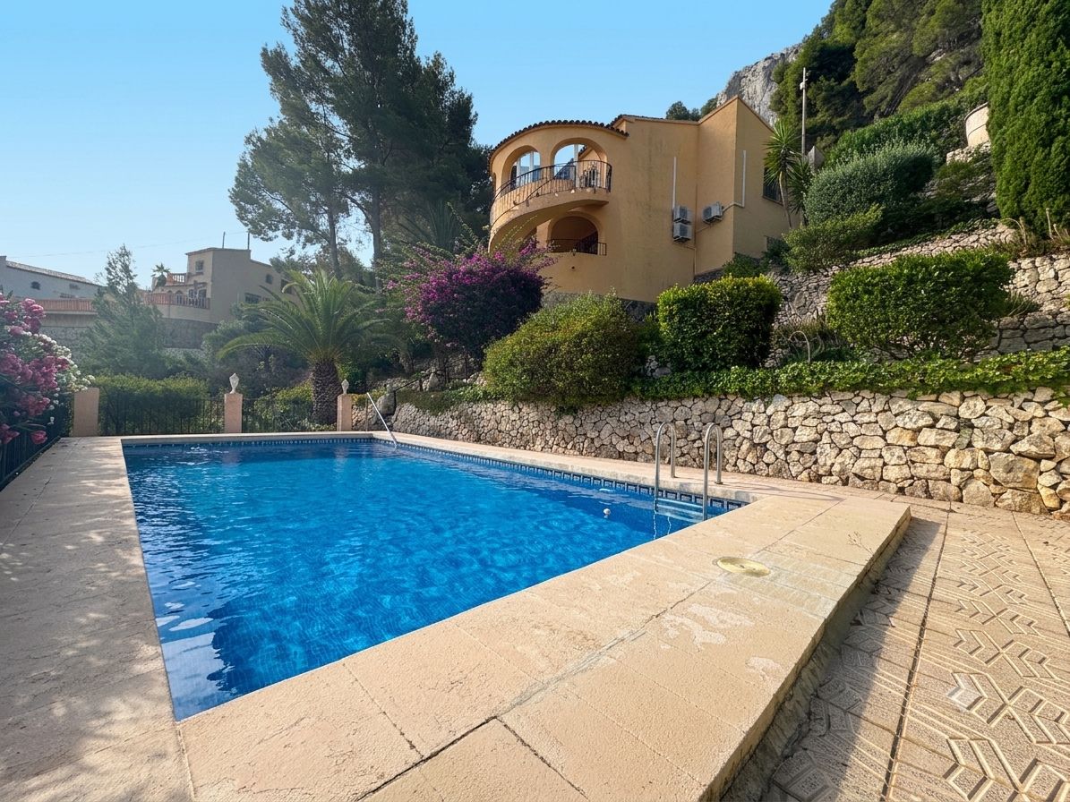 Villa con piscina privada con vistas a la montaña cerca de la playa